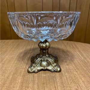 Antique glass bowl with gold footed pedestal